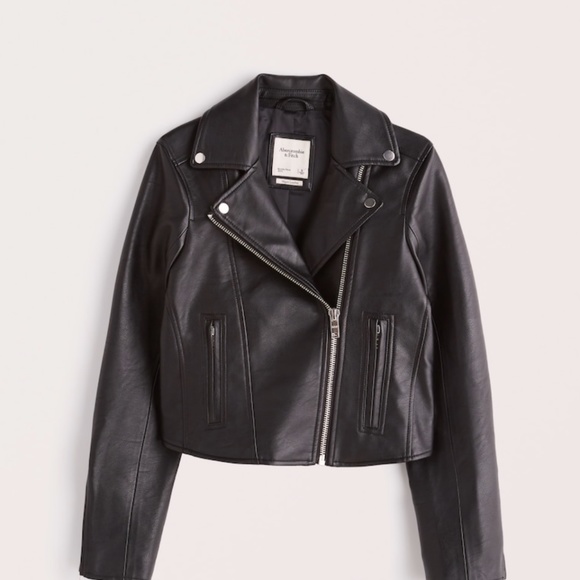 NWT Abercrombie and Fitch Vegan Leather Moto Jacket Black Size S - Picture 1 of 3